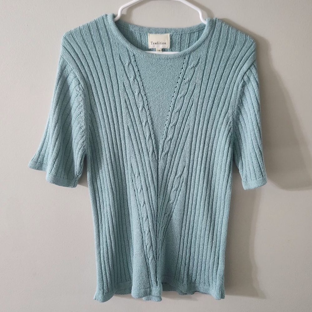 Textured Blue Knit Top